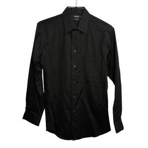 Murano Liquid Cotton XLA Slim-Fit Point-Collar Dress Shirt in Black Size 15 1/2